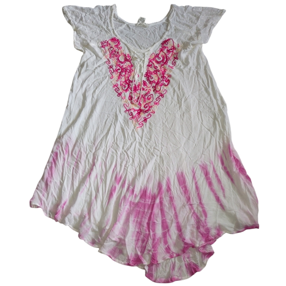 Ashley Taylor 1X Pink White Embroidered Dress